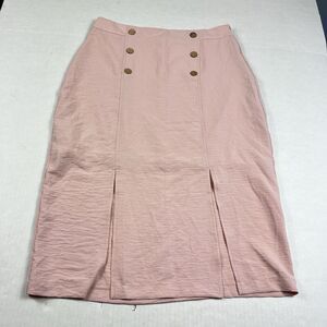 Danque Midi Pencil Skirt Blush Pink Sailor Button Front Slit Casual 10 / EU 42
